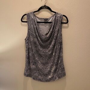 Textured Drape Neck Blouse Black & White